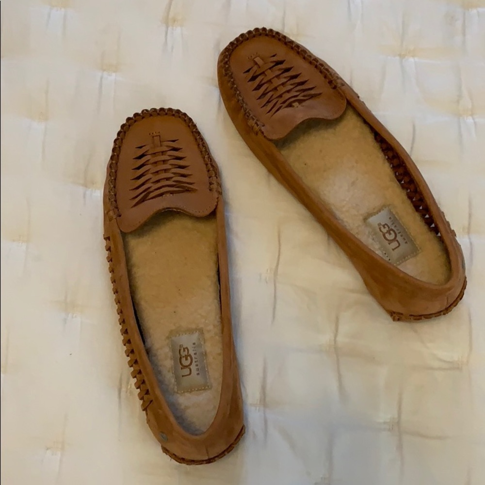 UGG Tan Moccasin Slipper Flats with Shearling